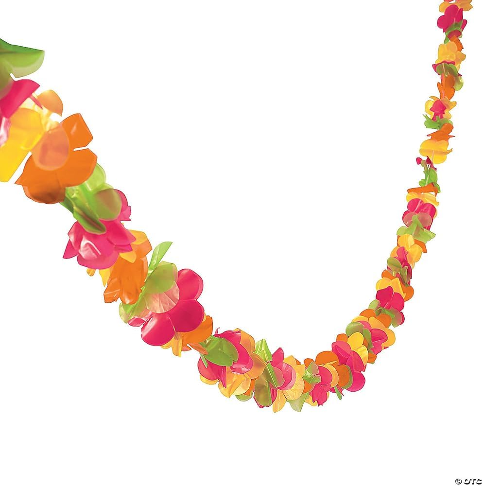 Fun Express Plastic Lei Flower Garland 100ft for Party Decorations - Hawaiian Luau Tropical Beach Pool Birthday Summer Decor | Colorful Hanging Floral Garlands for Indoor Outdoor Tiki Aloha Themed