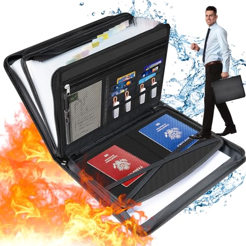 LECTRUS Accordion File Organizer, 26 Pockets Fireproof Expanding File Folder with Multi Pockets, Portable Document Organizer Folder with Zipper & Labels Paper Folder for Letter A4 Files and Documents