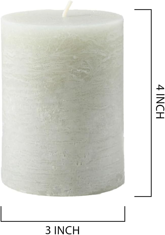 Serene Spaces Living Set of 4 Rustic Cement Green Pillar Candles for Wedding, Birthday, Holiday & Home Decoration, 3" Diameter x 4" Tall