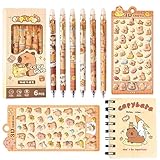 Hyleara Capybara Stifte Set, 6 Stk Radierbarer Kugelschreiber mit Aufklebern und Notizbüchern, Capybara Sachen, Radierbare Stifte für Schule, Büro, Capybara-mitgebsel(Blau)