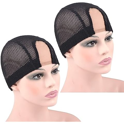 YTBYT 2 Pcs 1.4X3 Inch U Part Wig Cap for Making Wig Lace Wig Cap Dome Mesh Stretch Weaving Wig Caps (Medium Black) Cover