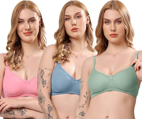 Image of London Hills Regular Bra for Women Everyday Non Padded Wire Free Mid Coverage Cotton Blend