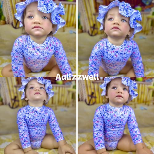 Image of Aalizzwell Baby Girls Long Sleeve One Piece Swimsuit with Hat