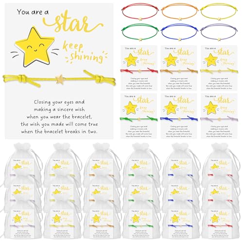 Wish Bracelets Bulk Star Bracelet Set with You Are a Star Wish Cards Organza Bags for Friends Family