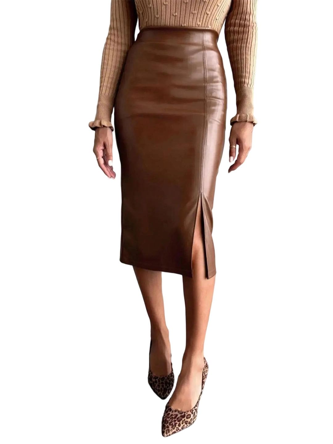 Women Tight Fitting Hugging Elegant Skirt Faux Leather Short Skirt