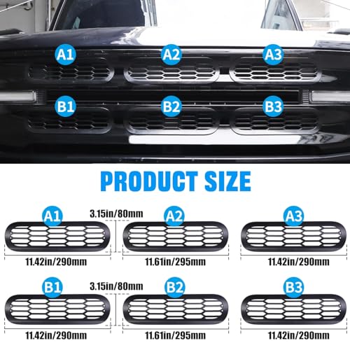 Image of Front Grill Mesh Grille Inserts Cover Frame, Front Bumper Inserts Grill Guard Clip-on Decoration Accessories for Ford Bronco Offroad 2 /4 Door 2021 2022 2023 2024 2025 (Black)