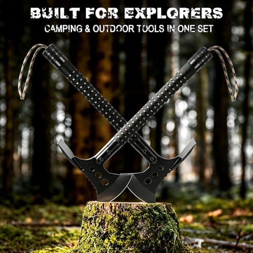 17.7" Portable Survival Axe & Camping Hatchet, Stainless Multitool Tomahawk w/Detachable Handle, Knife, Hoe, Flint, Whistle & Compass for Hiking, Backpacking, Emergency Gear - image 8