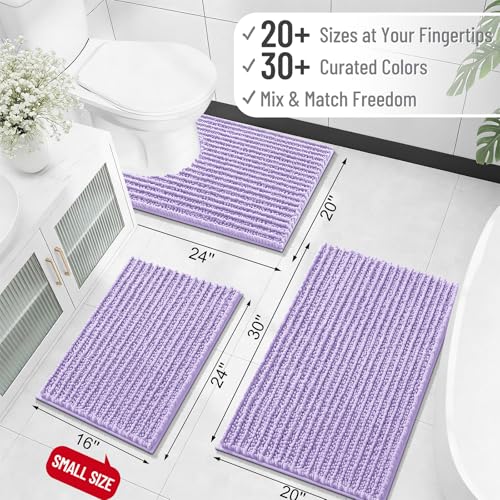 Image of OLANLY Long Bathroom Rugs Runner 70x24, Thick Soft and Absorbent Chenille Bath Mat, Non-Slip, Machine Washable Quick Dry Bath Rugs for Tub Shower Floor, Home Decor Accessories, Lavender
