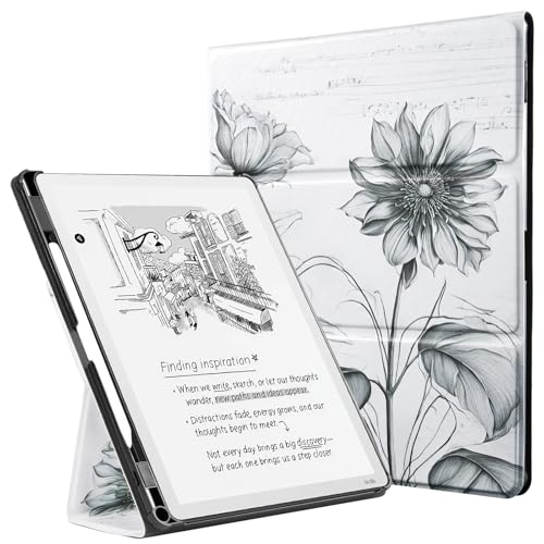 Image of CoBak Case for 11 inch Kindle Scribe 3rd Generation 2025, Kindle Scribe Colorsoft with Two Viewing Angles - All New PU Leather Cover with Auto Sleep Wake, Pen Holder. Sketch Sunflower