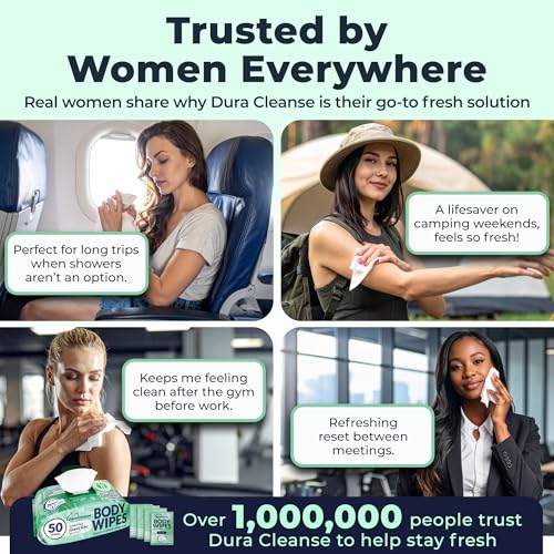 Image of Body Wipes for Women - Gentle - No Rinse Bathing Wipes - 50 Ct + 4 Travel | Gentle on Sensitive Skin, Cucumber & Marshmallow Root, Prebiotic Inulin, Aloe & Vitamin E, pH-Balanced, XL 10x11.5 inch Cloth