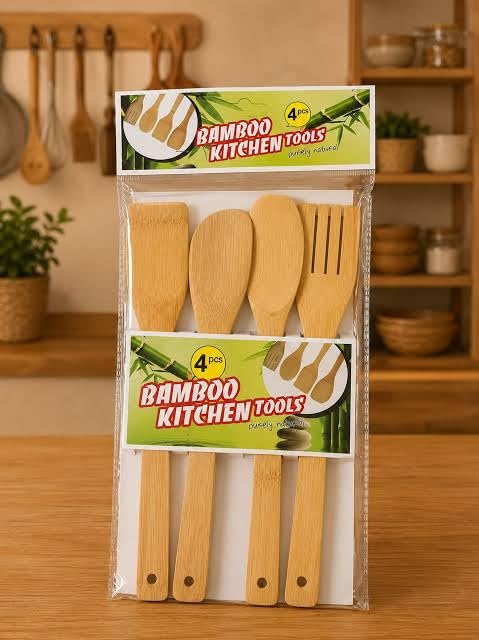 Doğal Ahşap Mutfak Gereçleri Seti - Çizilmez Tahta Kaşık ve Spatula - Granit, Teflon ve Seramik Tavalar için Güvenli, 4 Parça
