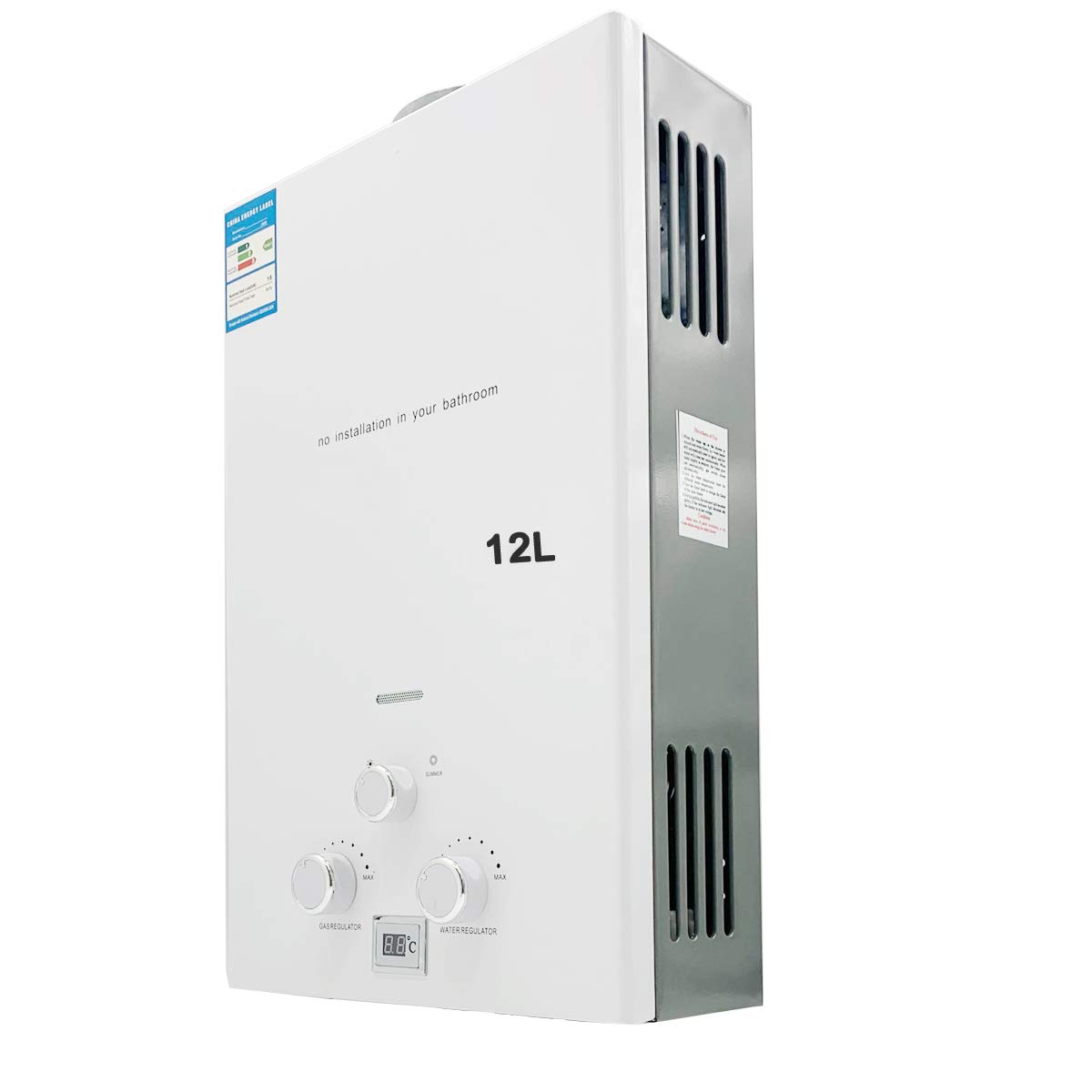Tragbarer Gas Durchlauferhitzer 12L 24KW Propangas Campingdusche für Dusche im Außenbereich Dusche Bad Warmwasser Camping Dusche LPG Warmwasserbereiter Warmwasser Tankless Instant, Weiß