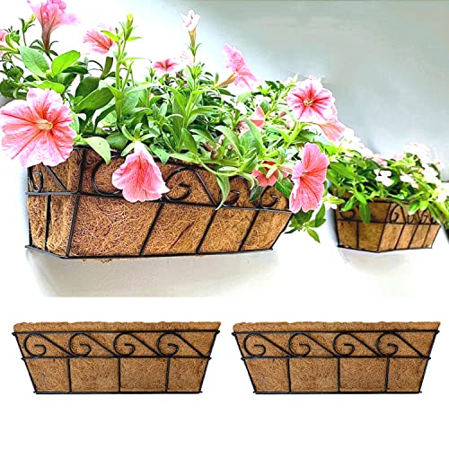 Lalagreen Wall Planters - 16 Inch, 2 Pack Window Flower Boxes Basket Attach To House, Deck Railing Planters With Coco Liners Outdoor Balcony, Metal English Horse Troughs Fence Patio Porch Over Rail #TOP17