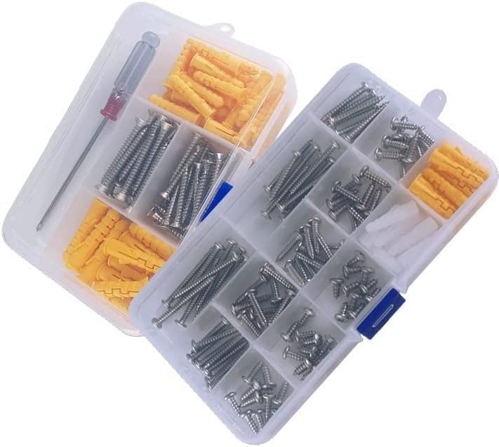 Tornillos de expansión Tornillos autorroscantes, ganchos de perno de anclaje, kit surtido de tornillos de madera autorroscantes de acero inoxidable Juegos de sujetadores de tornillos de clavos de rosc