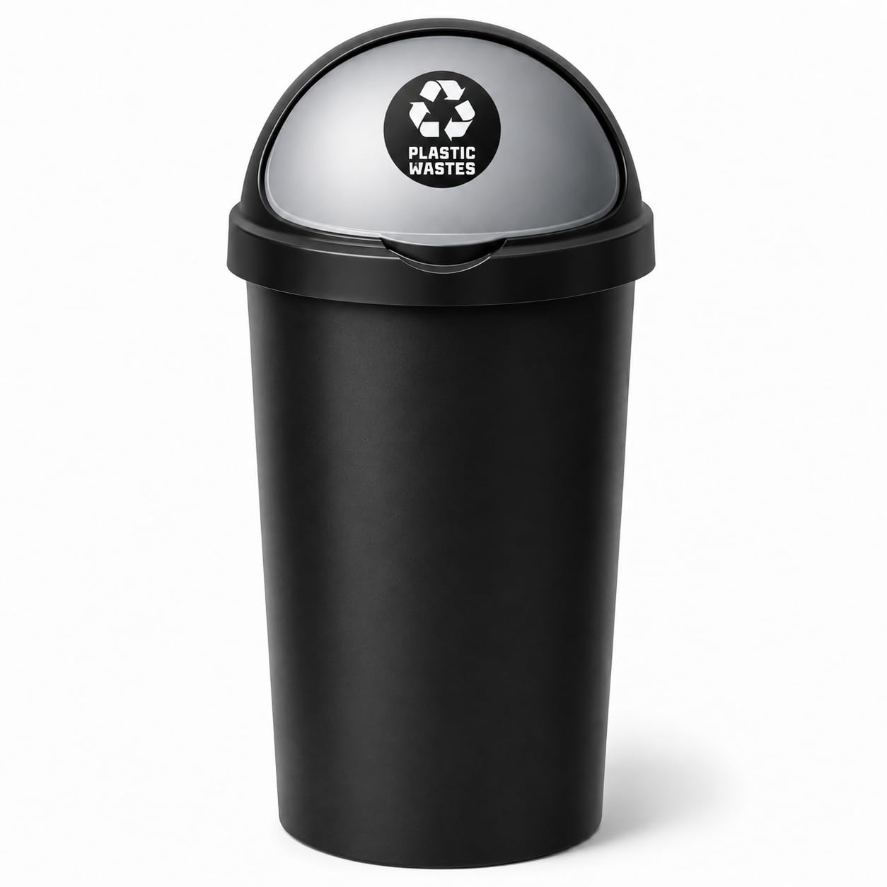 SPECTRAPLAST® 50L Bullet Bin with Coloured Lid & Sticker, Large Kitchen Rubbish Bin, Plastic Waste Bin for Home, Office, Bathroom & Utility Room, Indoor Recycling Dustbin (SILVER, PLASTIC WASTES)