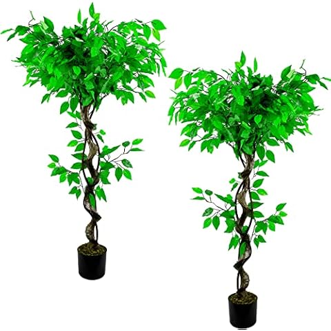 Set of 2 Lifelike ARTIFICIAL Trees 120cm/4ft Large Japanese Fruticosa Plants with Faux Natural Green Ficus Leaves & Pot - Realistic Fake Indoor/Outdoor Trees - Home Décor by ARTIFICIALLY MARVELLOUS Cover
