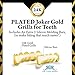 24K Plated Joker Gold Grillz for Mouth Top Bottom Hip Hop Teeth Grills for Teeth Mouth + 2 Extra Molding Bars + Microfiber Cloth (Fangs Gold) | Halloween Costume