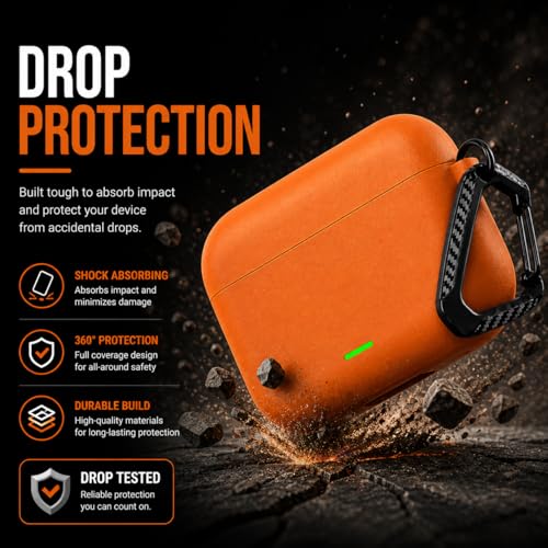 Image of Anvique Silicone Case Cover for Realme Buds T500 Pro, Shockproof Protective Earbuds Cover with Keychain Hook, Anti-Scratch Soft Silicone Skin, Full Body Protection Case (Orange T)