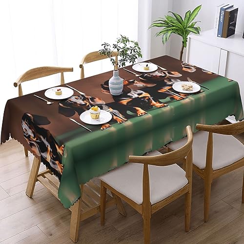 Nappe rectangulaire teckel anti-tache pour table de cuisine