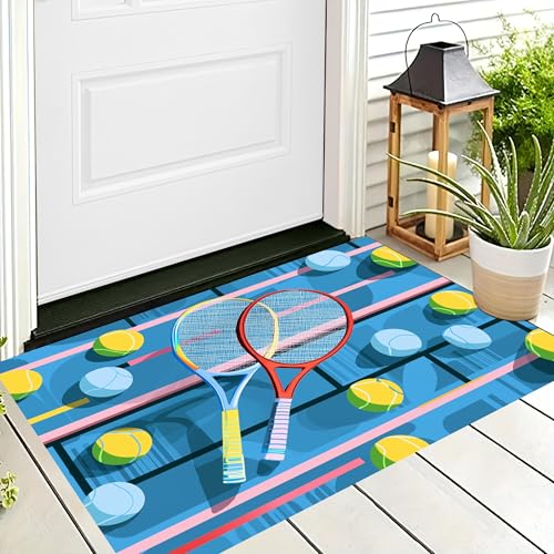 Felpudo Entrada Casa 45 x 75 cm, Dibujos Animados Raqueta De Tenis Pelota De Tenis Alfombra Entrada Casa Suave Alfombras Minimalismo Antideslizante Alfombra Pasillo Tapete Para Puerta Delantera