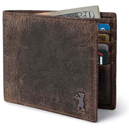 Image of BERLINER BAGS Slim Genuine Leather Mens Wallet Brooklyn, Gift Box - Brown | Front Pocket Bifold Wallet, 8 Card Slots, 2 Slip-in pockets, 2 Bill Compartments, RFID Blocking