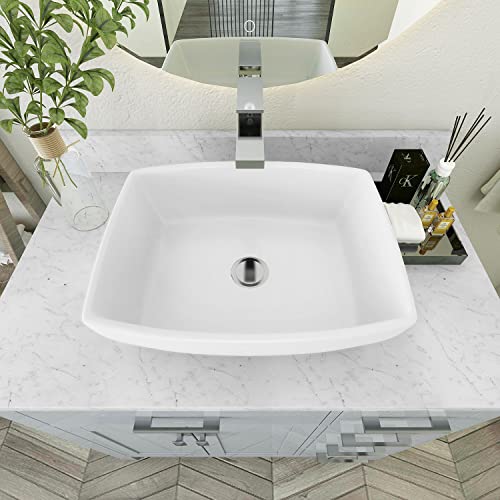 Sinber 19"X14" White Rectangular Ceramic Countertop Bathroom Vanity Vessel Sink (19" X 14" X 5") #TOP1
