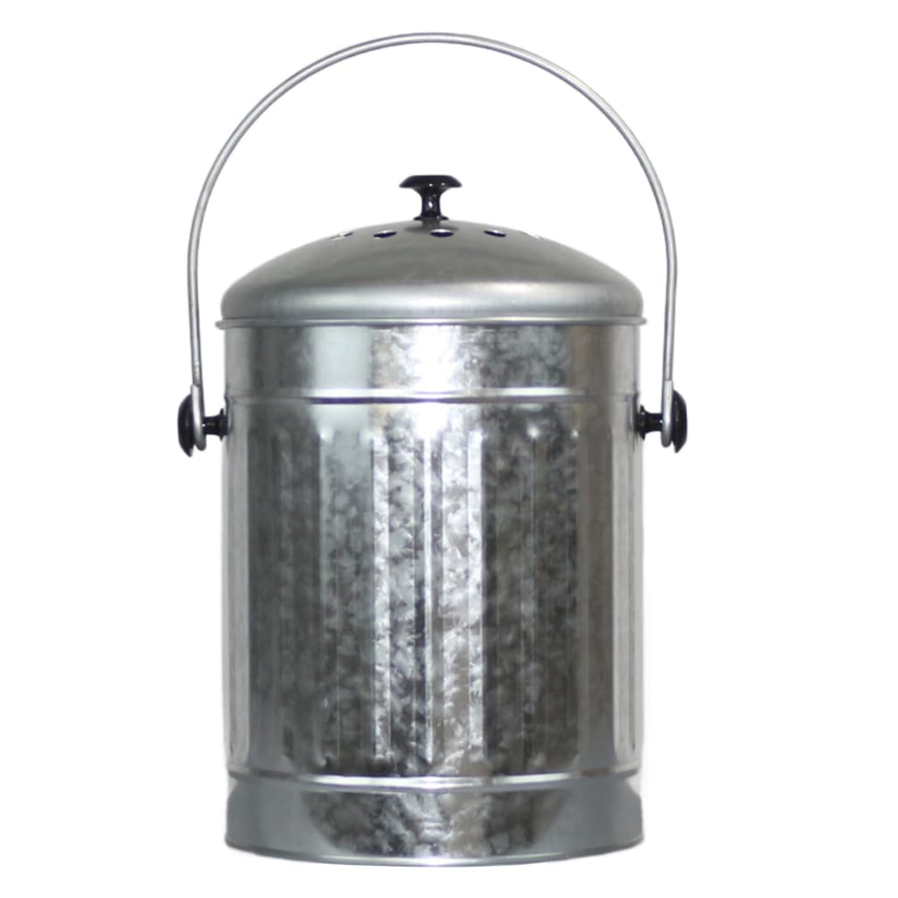 Markson Compost Bin with Airflow Lid and Charcoal Filter 1.5 Gallon Metal Galvanized