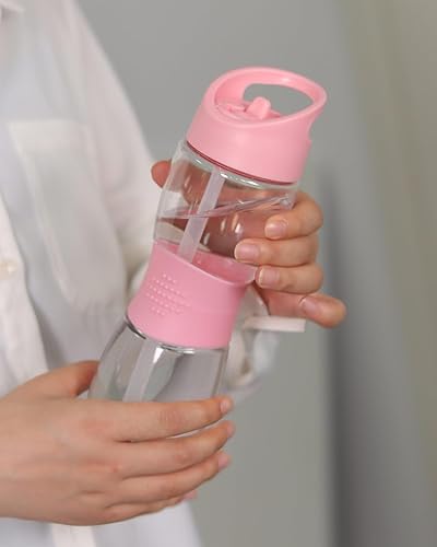 Miniatura 9 de Sivaphe Botella de agua transparente con pajilla, 18 onzas, portátil, de Tritan transparente, deportiva, para niñas escolares, color rosa