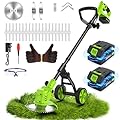 Weed Wacker Cordless with Wheel, 4 in 1 Electric Weed Eater Battery Powered Brush Cutter String Trimmer Edger, 4000mAh Stringless Weed Trimmer Lightweight Grass Trimmer Mower, 2 Battery and Charegr