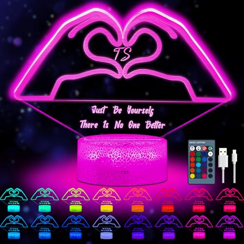 NuuNuy Heart Hands 3D Night Light 16 Color Changing LED Lamp with Remote & Touch Cool LED Room Decor for Girls Women Teens Aesthetic Gifts for Music Lovers Fans of Pop Culture Icons