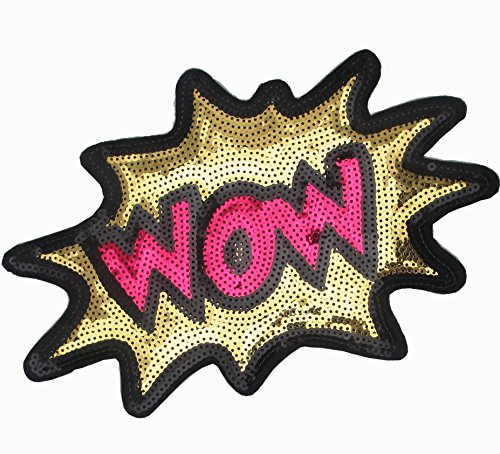 Dandan Diy Big Letter Wow Embroidered Patch With Sequins Sew Patch Applique Clothes Curtain Sewing Flowers Applique Home Wedding Party Decoration Diy Accessory (Letter Wow) #TOP1
