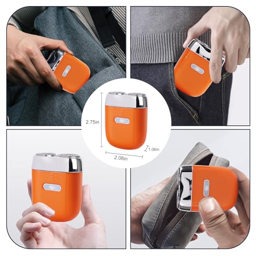 Image of Mini Electric Shaver - USB C Fast Charge Portable Small Shavers for Men | Women - Dual Head Pocket Shaver Washable Travel Electric Razor Powerful Wet & Dry Mini Razor - Easy One Button Use (Orange)