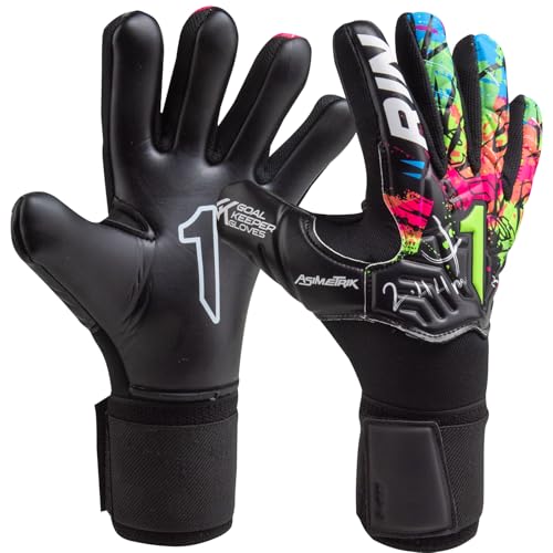 Rinat Asimetrik Training Spines Goalkeeper Gloves – Finger Protection | Turf-Tech Latex | Ngeative Cut | Breathable & Durable for Training & Entry-Level (Black/Green, 8)