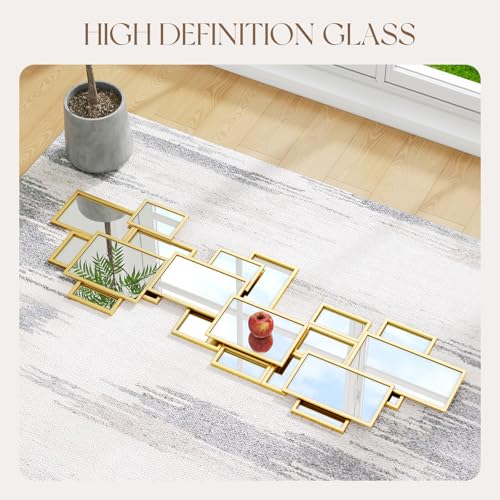 Image of Uniclinens Gold Wall Mirror Decor - Large Modern Wall Art Mirror Deco for Living Room, Boho Glam Wall Mirror for Dining Room, Entryway, Hallway, Bedroom,51 inchX19 inch