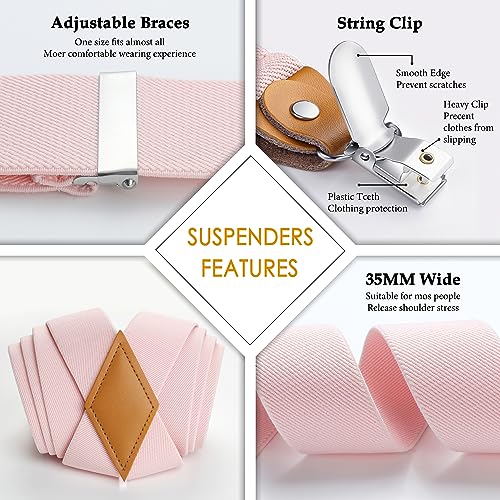 Image of HISDERN Bow Tie and Suspenders for Men Elastic X-Back Suspender and Bowtie Set Adjustable Braces for Wedding Tuxedo