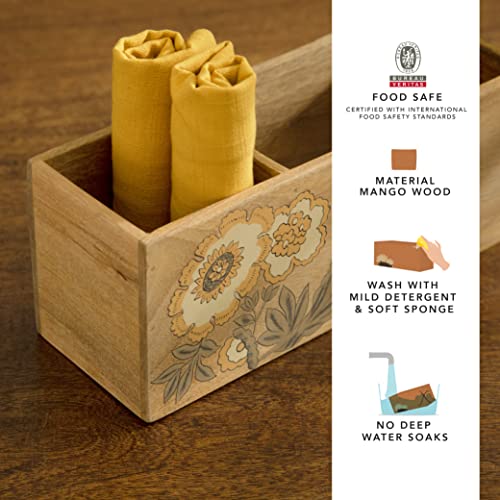 Image of Ellementry Fleur D'or Wooden Cutlery Holder, Fork Stand for Spoon, Knife & Chopstick | Utensil Organizer for Kitchen and Dining Table, Handcrafted Tableware Storage Box for Spoons