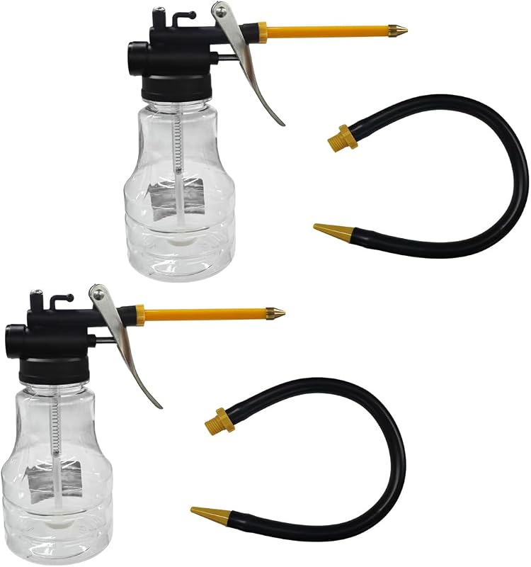 2PCS Oil Can Pump Oiler, Transparent High-Pressure Lubrication Oiling Gun with Rigid & Flexible Spout, Universal 250ml/8oz Manual Thumb Pump Oil Bottle for Automotive Maintenance (Clear)