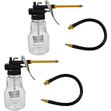 2PCS Oil Can Pump Oiler, Transparent High-Pressure Lubrication Oiling Gun with Rigid & Flexible Spout, Universal 250ml/8oz Manual Thumb Pump Oil Bottle for Automotive Maintenance Clear