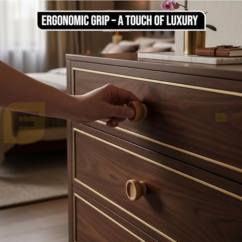 Image of Steam Beech Wood Drawer Knob| Solid Wooden Cabinet Door Handle | Round Knobs for Drawer, Wardrobe & Cupboard | Natural Finish Pull Handle for Kitchen Cabinets & Home - | 1.5 Inch,2 Piece|