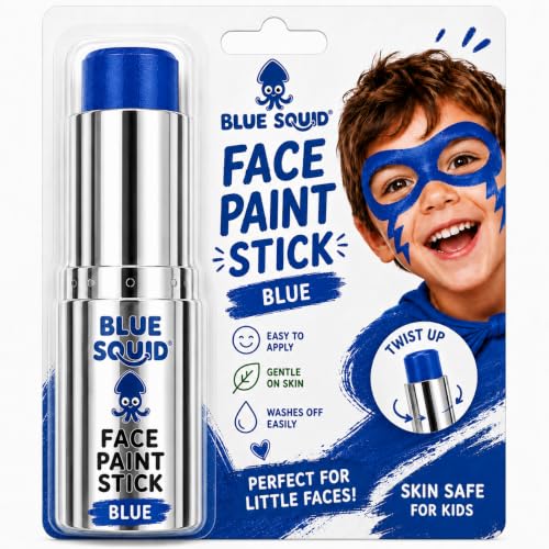 Blue Squid Blue Face Paint Stick - Water based Body Paint for Adults & Kids - Vegan Hypoallergenic Twist-Up Non-Toxic Makeup Stick for Cosplay & SFX (Blue)