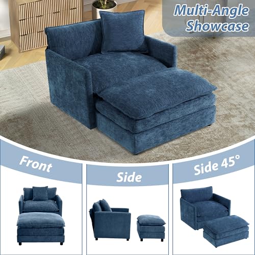 Sillón Chaise Lounge Plegable Chenille Azul miniatura 7