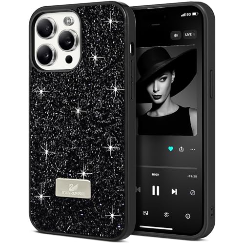 Dl3 Mobilak Case For iPhone 15 Pro Case Glitter, Sparkle Diamond Crystal Bling Case with Bling, Ultra Thin Lightweight Full Body Shockproof Anti-Scratch Protective Cover (Black)