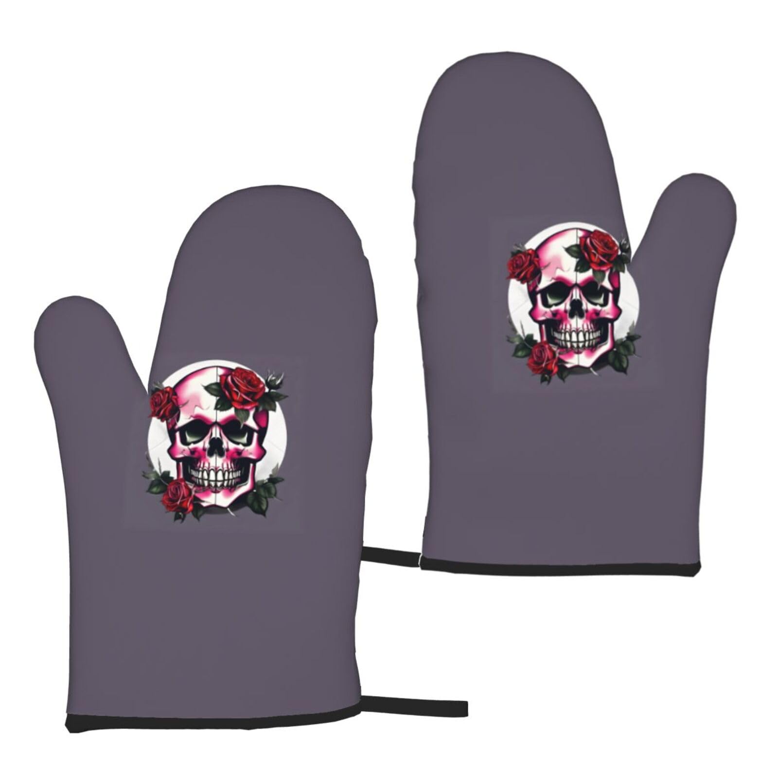Rose Skull Print Heat Resistant Universal Fit Oven Microwave Gloves Home Cooking Baking Grilling