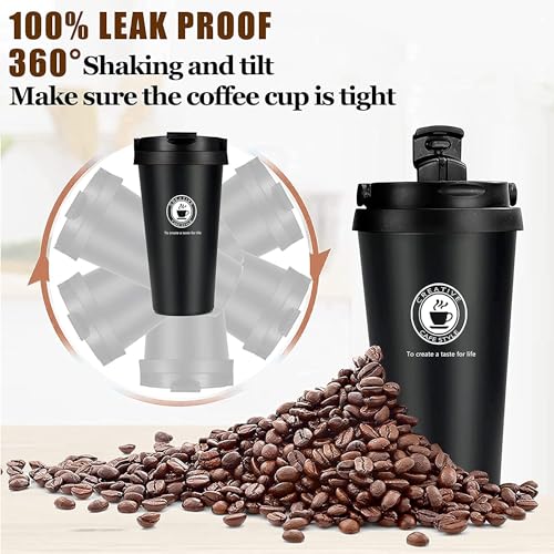 Image of Travel Mug, Insulated Coffee Cup Reusable with Leakproof Lid & Handle, Double Wall Vacuum Stainless Steel Car Coffee Mug for Hot and Cold Water Coffee and Tea, 500ml (Black)