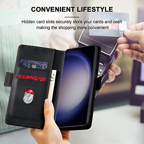 Image of Jasonyu Wallet Case for Samsung Galaxy S23 Ultra, Flip PU Leather, Black