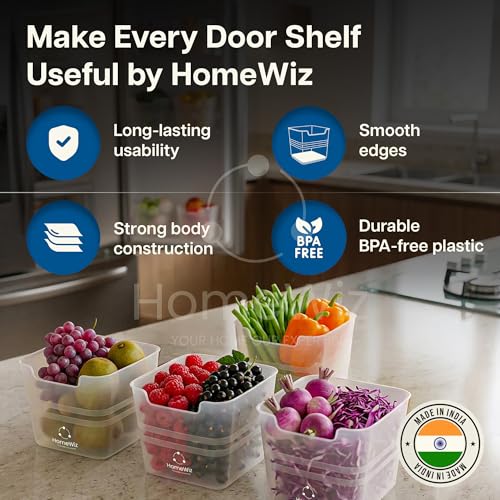 Image of HomeWiz Fridge Storage Containers 850ml x8 | Storage Container Set | Fridge Organiser Storage Boxes | Food Grade BPA-Free Plastic Containers |Stackable, Transparent, for Fruits, Vegetables & Leftovers