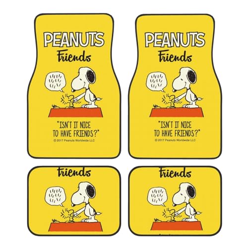 HTSW カーマット 4枚セット 車 フロアマット かわいい スヌーピー ウッドストック 軽自動車 フロアマット 前席2枚・後席2枚 車用フロアマット 滑り止めマット汚れに強く 取り付け簡単 軽/普通 トラック SUV 大型車 装飾 四季通用