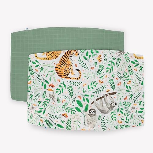 Image of Little Unicorn Standard Pillowcase 2 Pack | Super Soft & Breathable Muslin Fabric | Snug Envelope Closure | for Crib and Toddler Bed (Mighty Jungle)
