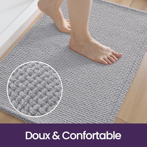 Tapis de bain lavable 60x110 cm grand format gris clair en chenille - 7