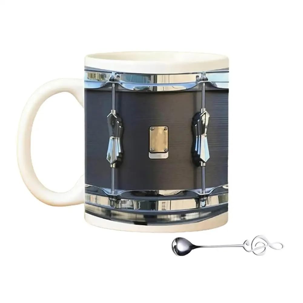 Vjsujehgy Vintage Drum Design Mugs 350ml Ceramic Cup Tea Coffee Juice and Milk Drinkware Home Desktop Pen Holder Drummers